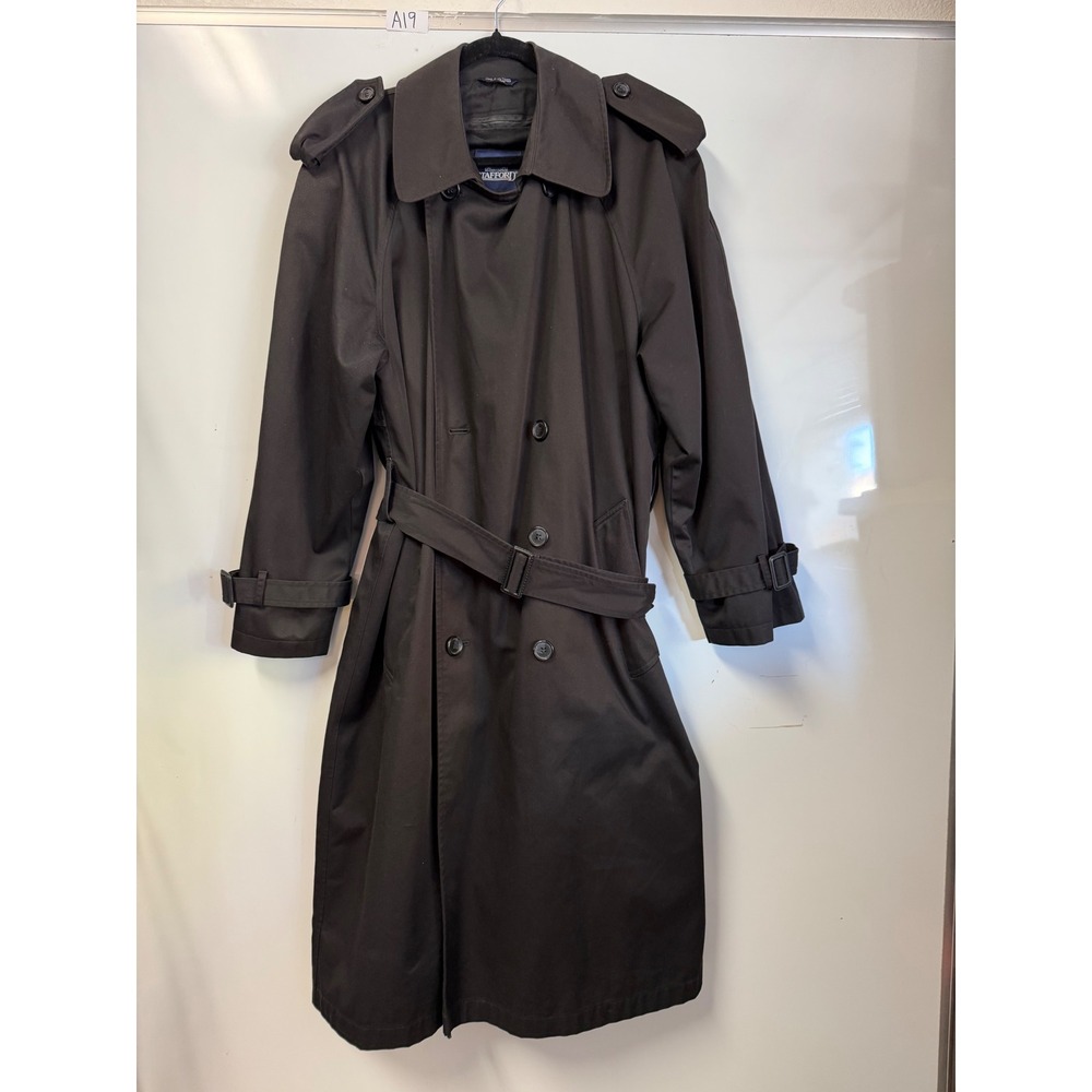 Stafford Mens Black Double Breasted Belted Trench Coat 40 Short